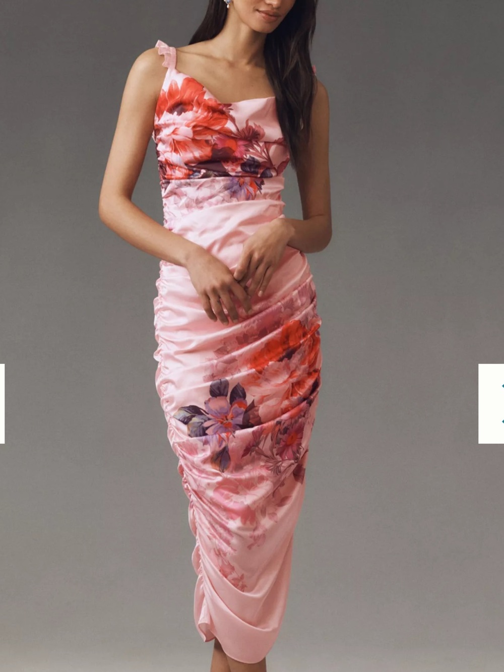 BHLDN Callie Sleeveless Ruched Printed Charmeuse Midi Dress